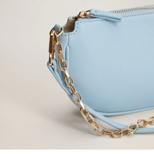 Mango mini baguette chain bag blue
